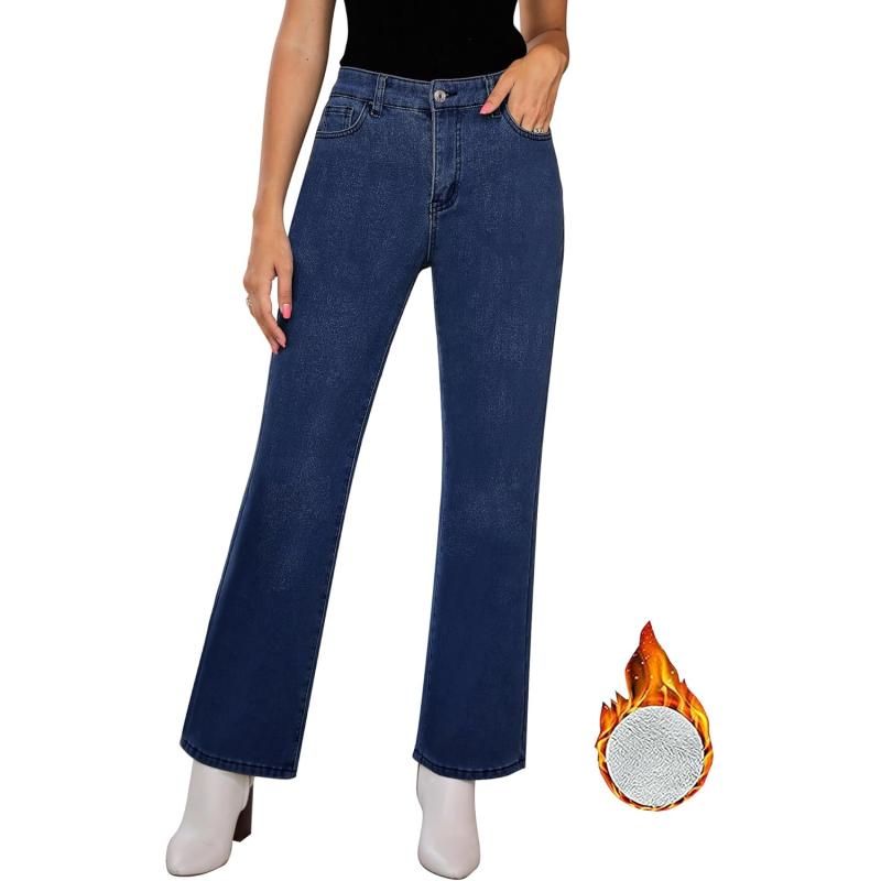 GRAPENT Jeans for Women Fleece Lined Pants High Waisted Stretchy Denim Straight Leg Baggy Jeans Sherpa Warm Winter ClothesLapis Storm