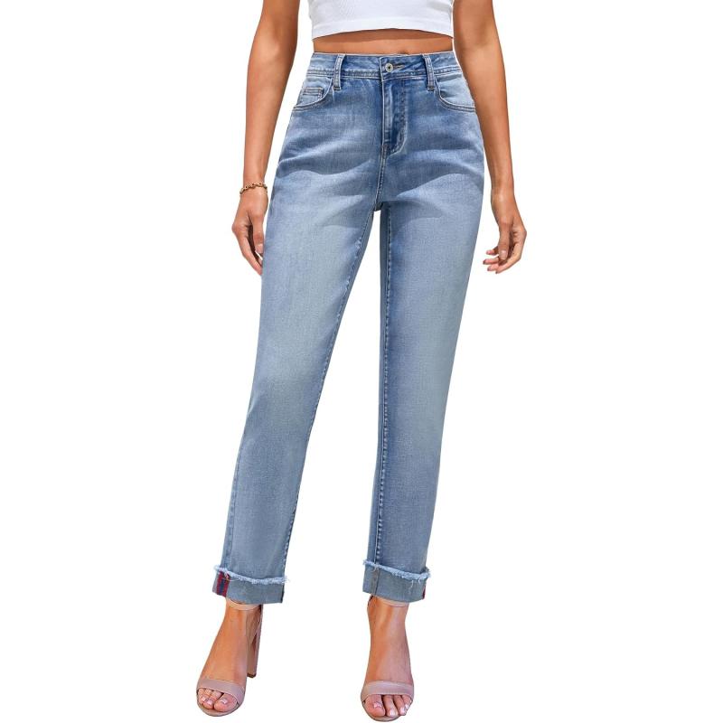 GRAPENT Jeans for Women Trendy High Waisted Slim Straight Leg Mom Jeans Stretchy Denim Pants Trouser Jeans with PocketsBlue Mist