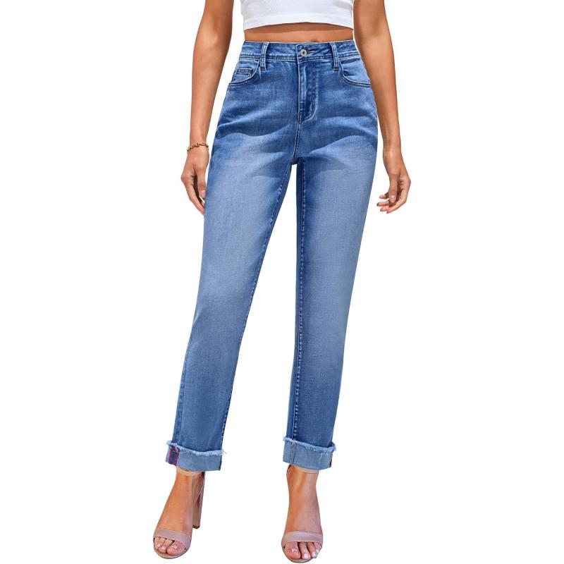 GRAPENT Jeans for Women Trendy High Waisted Slim Straight Leg Mom Jeans Stretchy Denim Pants Trouser Jeans with PocketsClassic Blue