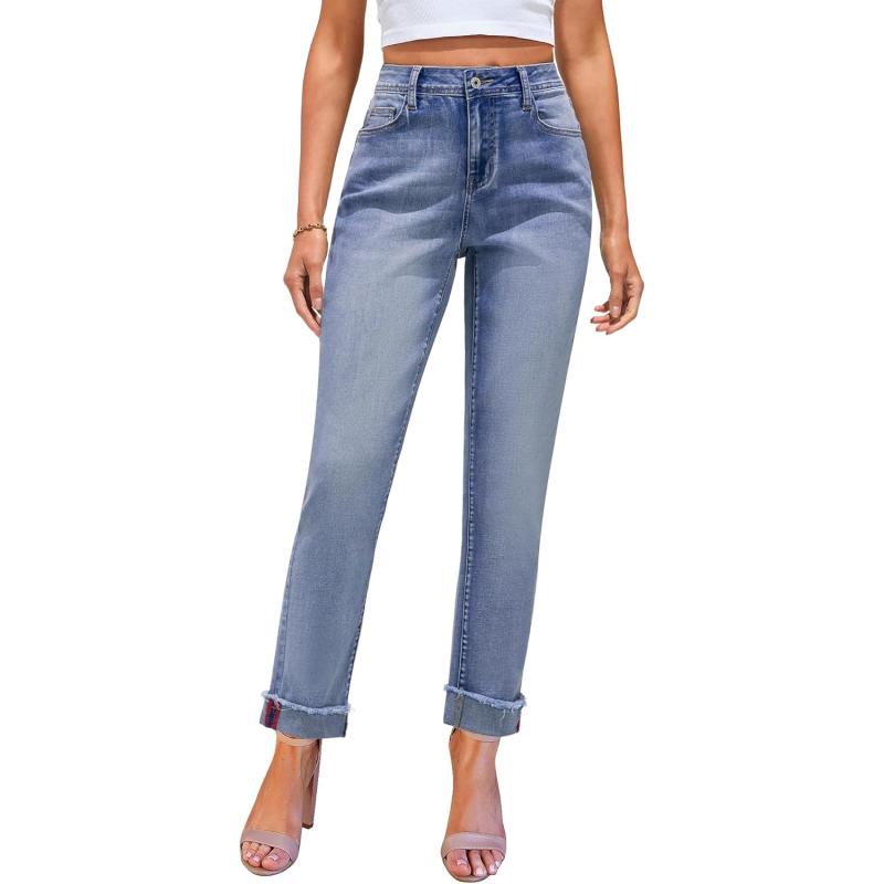 GRAPENT Jeans for Women Trendy High Waisted Slim Straight Leg Mom Jeans Stretchy Denim Pants Trouser Jeans with PocketsCobalt Night Blue