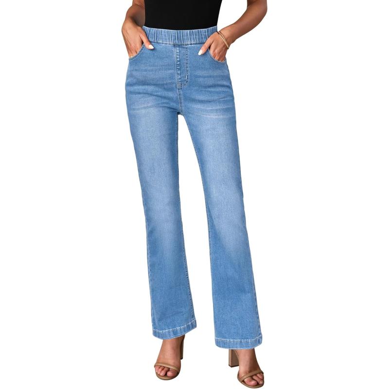 GRAPENT Pull On Jeans for Women High Waisted Stretchy Flare Elastic Waist Bootcut Denim Pants Boot Cut JeanLakeside Blue