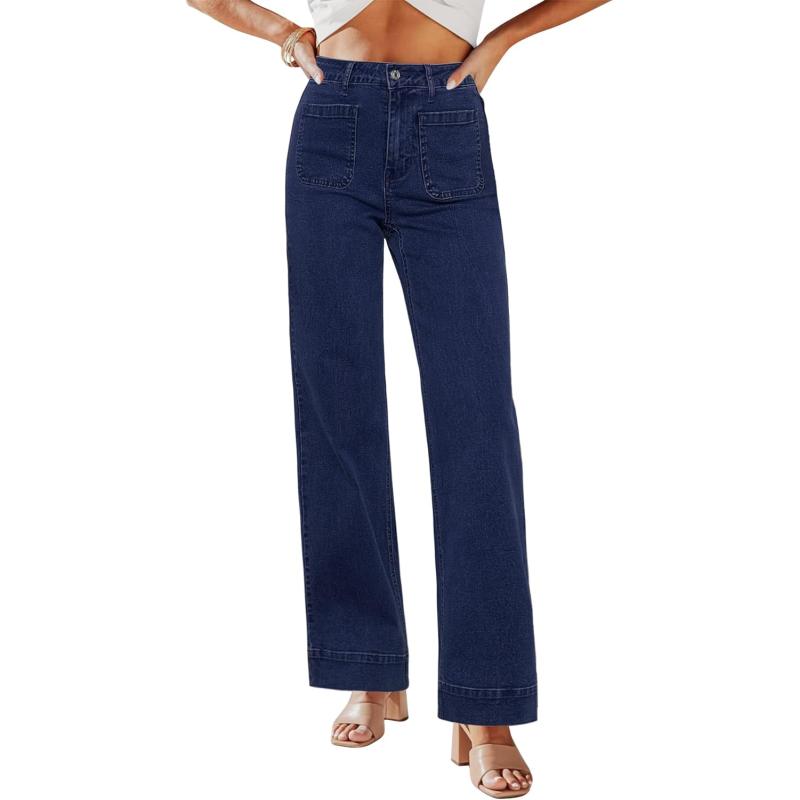 GRAPENT Wide Leg Jeans for Women High Waisted Flare Trendy Stretchy Denim Pants Duo Pockets Trouser JeansDarkness Blue