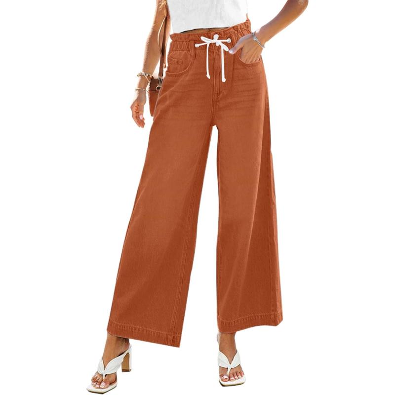 GRAPENT Wide Leg Jeans for Women Stretch High Wasited Elastic Waist Bell Bottom Baggy Y2K PantsApricot Orange