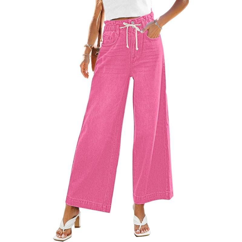 GRAPENT Wide Leg Jeans for Women Stretch High Wasited Elastic Waist Bell Bottom Baggy Y2K PantsCarnation Pink