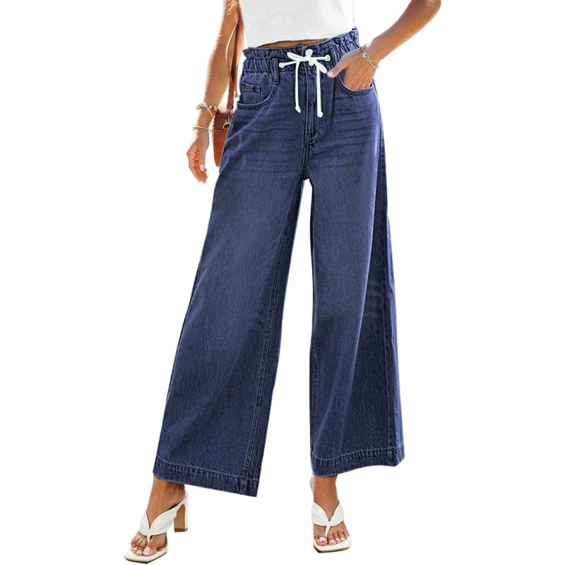 GRAPENT Wide Leg Jeans for Women Stretch High Wasited Elastic Waist Bell Bottom Baggy Y2K PantsDarkness Blue