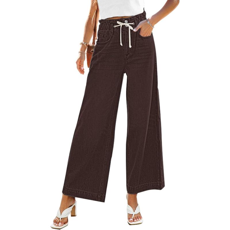 GRAPENT Wide Leg Jeans for Women Stretch High Wasited Elastic Waist Bell Bottom Baggy Y2K PantsPecan Brown