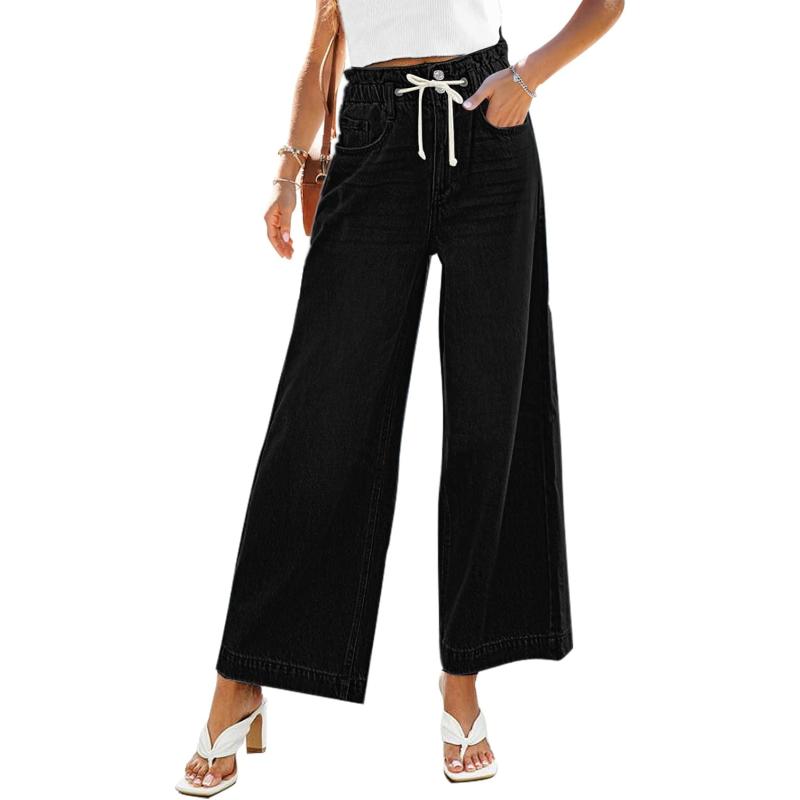GRAPENT Wide Leg Jeans for Women Stretch High Wasited Elastic Waist Bell Bottom Baggy Y2K PantsTrue Black