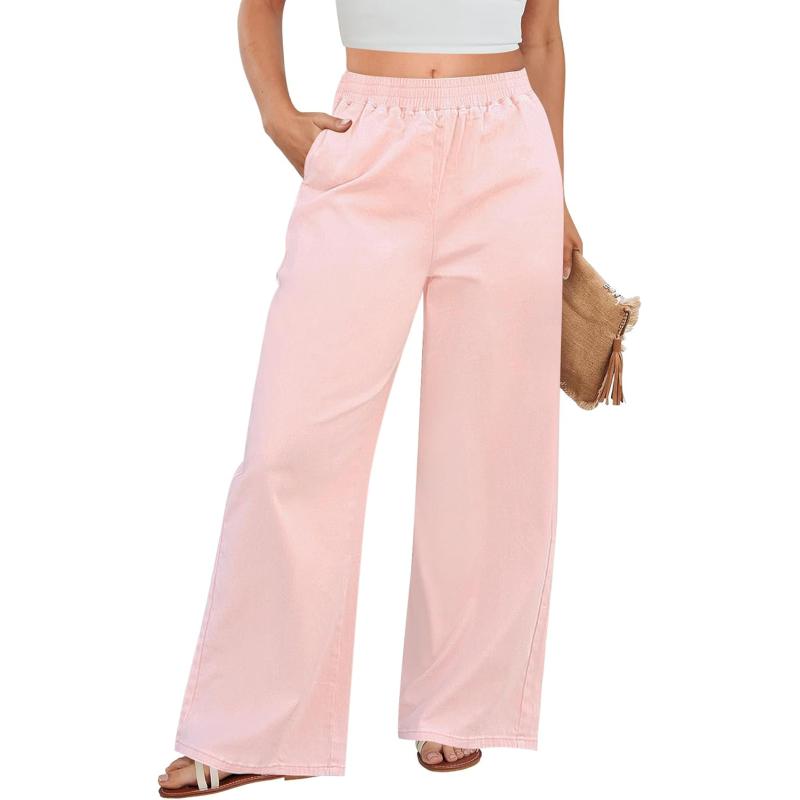 GRAPENT Wide Leg Pants Woman Pull On High Waisted Baggy Straight Leg Colored Jeans Stretch Twill Trouser Pants for WomenBaby Pink