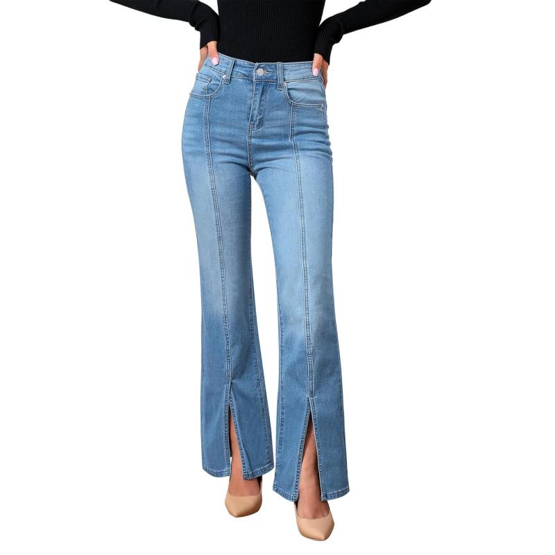 GRAPENT Womens Flare Jeans High Waisted Wide Leg Baggy Jean for Women Split Hem Stretch Denim PantsLapis Air