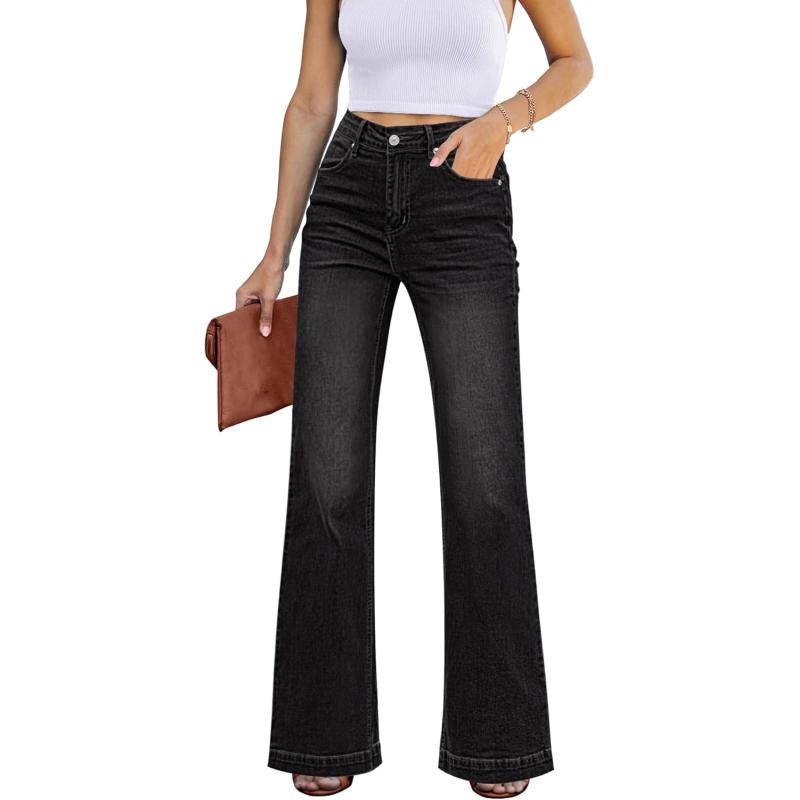 GRAPENT Womens Flare Jeans High Waisted Wide Leg Baggy Jean for Women Stretch Denim PantsAlways Black