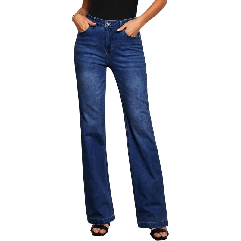 GRAPENT Womens Flare Jeans High Waisted Wide Leg Baggy Jean for Women Stretch Denim PantsLong Indigo Skyblue