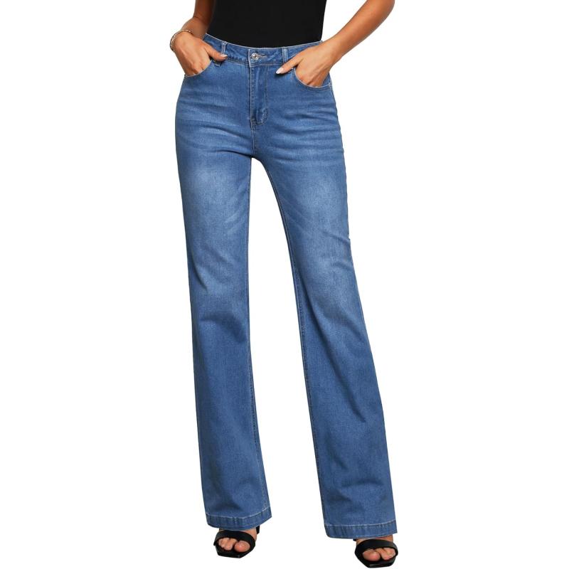 GRAPENT Womens Flare Jeans High Waisted Wide Leg Baggy Jean for Women Stretch Denim PantsLong Lapis Longing