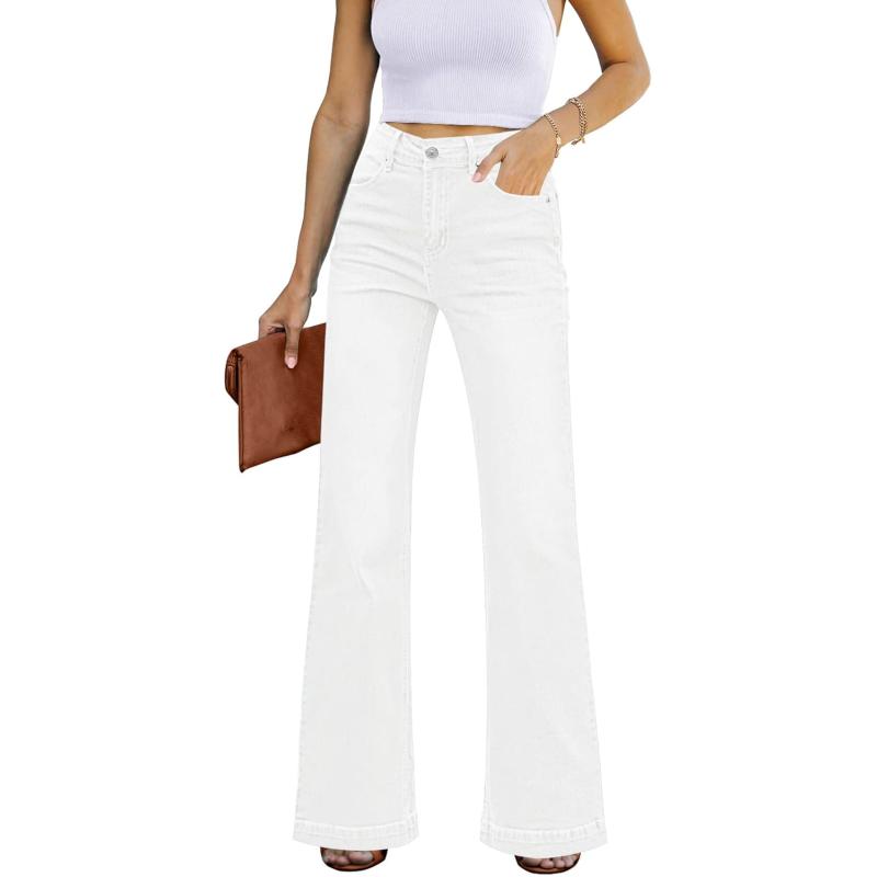 GRAPENT Womens Flare Jeans High Waisted Wide Leg Baggy Jean for Women Stretch Denim PantsOffwhite