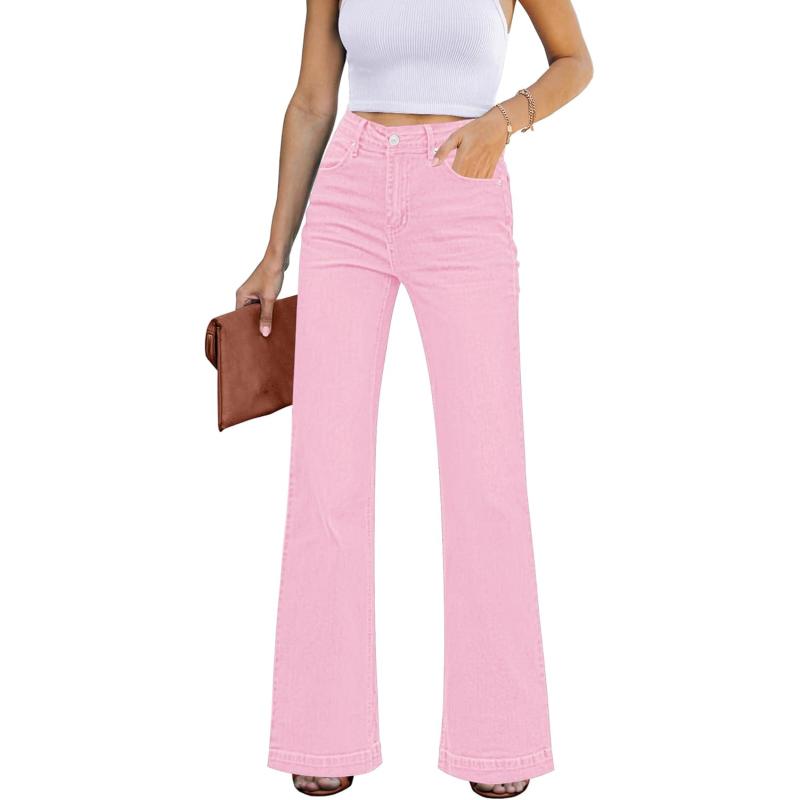 GRAPENT Womens Flare Jeans High Waisted Wide Leg Baggy Jean for Women Stretch Denim PantsOrchid Pink