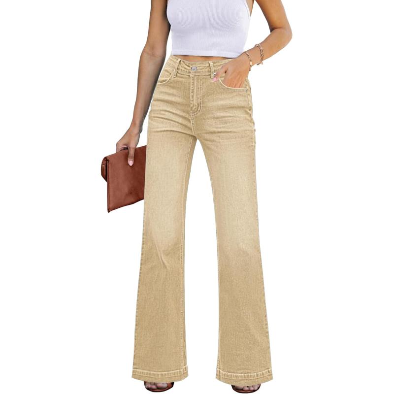 GRAPENT Womens Flare Jeans High Waisted Wide Leg Baggy Jean for Women Stretch Denim PantsPale Khaki