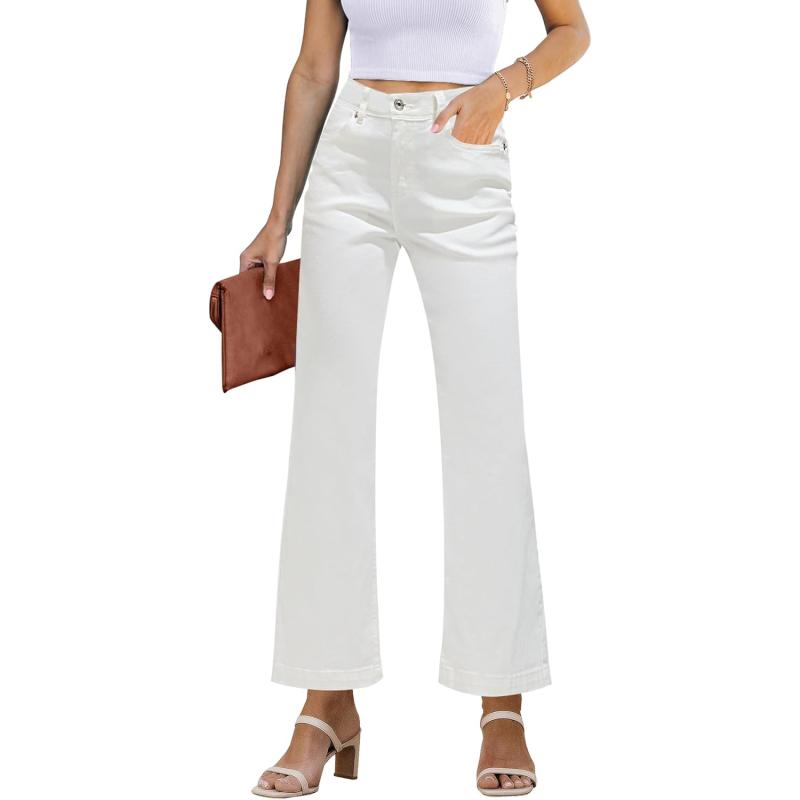 thumbnail image 2 of Pink Denim XFLWAM Womens Floral Lace Flare Jeans High Waisted Stretch Bell Bottom Jeans Boho Bootcut Jean Denim Palazzo Pants Blue M Pink Jeans For Women High Waisted 2 of 10