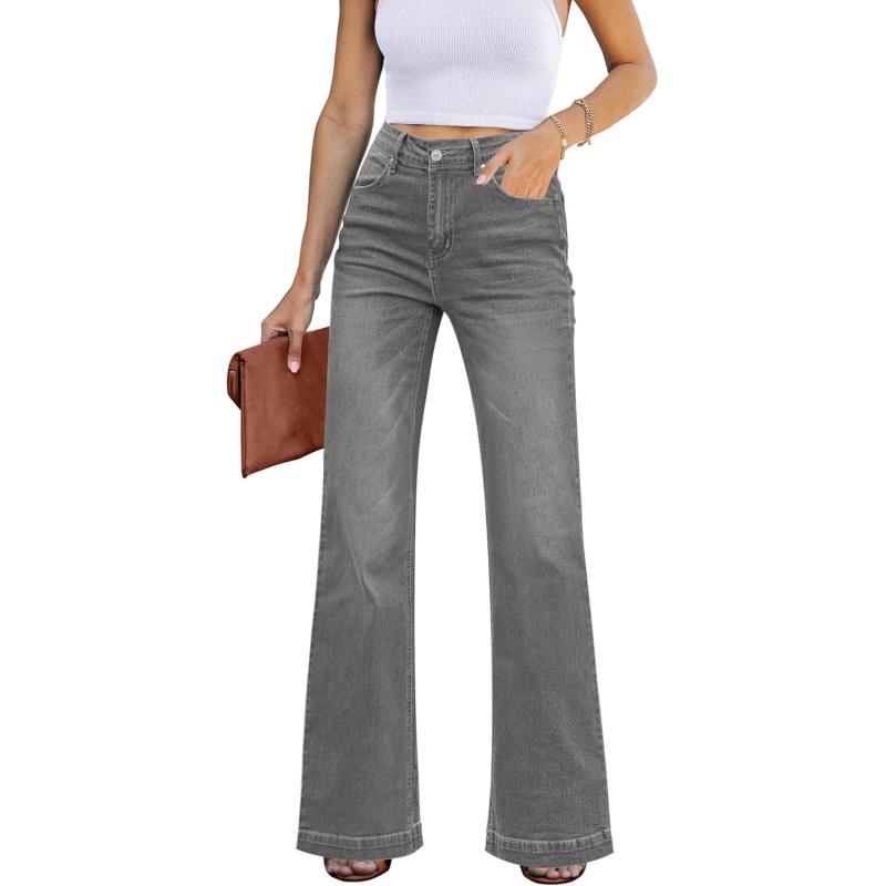 GRAPENT Womens Flare Jeans High Waisted Wide Leg Baggy Jean for Women Stretch Denim PantsSmoked Gray