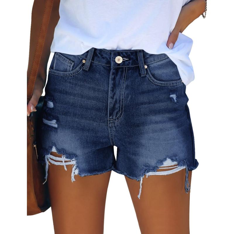 GRAPENT Womens High Waisted Ripped Stretchy Denim Hot Short Summer Jean ShortsA  Dark Blue