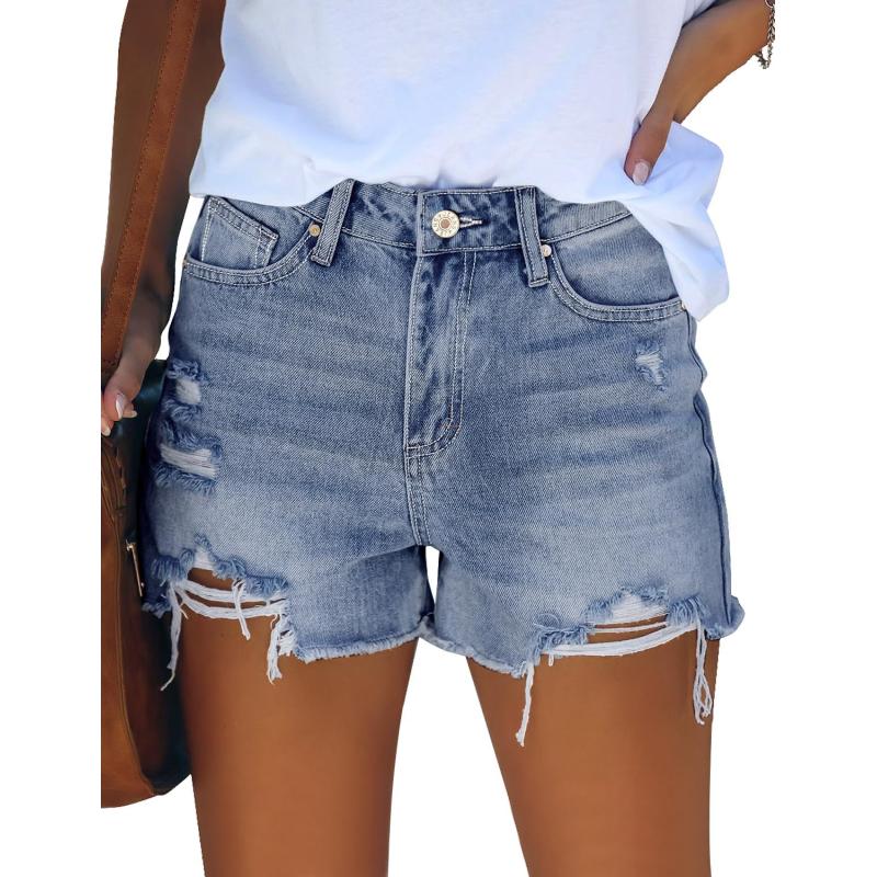 GRAPENT Womens High Waisted Ripped Stretchy Denim Hot Short Summer Jean ShortsA Aged Blue