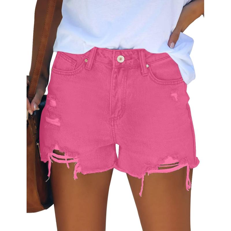 GRAPENT Womens High Waisted Ripped Stretchy Denim Hot Short Summer Jean ShortsA Hot Pink