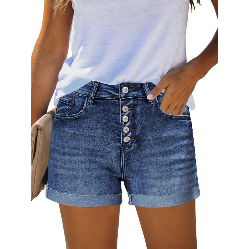 GRAPENT Womens High Waisted Ripped Stretchy Denim Hot Short Summer Jean ShortsButtons Flydark Blue