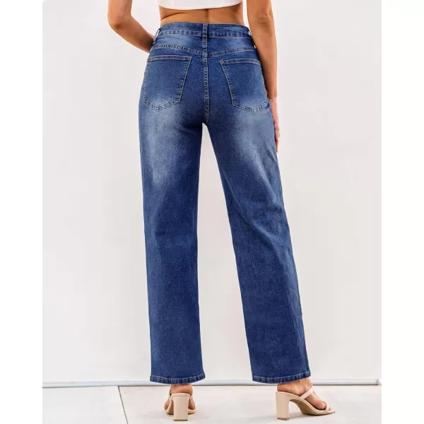 GRAPENT Baggy Jeans for Women High Waisted Straight Leg Crossover Trendy Stretch Denim Pants Slouchy Jeans with PocketsDarkness Blue