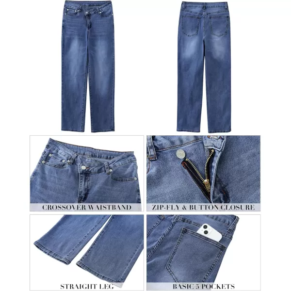 GRAPENT Baggy Jeans for Women High Waisted Straight Leg Crossover Trendy Stretch Denim Pants Slouchy Jeans with PocketsDarkness Blue