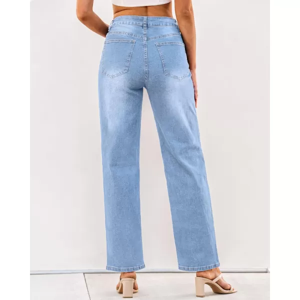 GRAPENT Baggy Jeans for Women High Waisted Straight Leg Crossover Trendy Stretch Denim Pants Slouchy Jeans with PocketsLakeside Blue