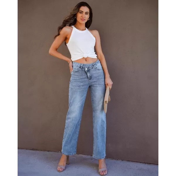 GRAPENT Baggy Jeans for Women High Waisted Straight Leg Crossover Trendy Stretch Denim Pants Slouchy Jeans with PocketsLapis Blue