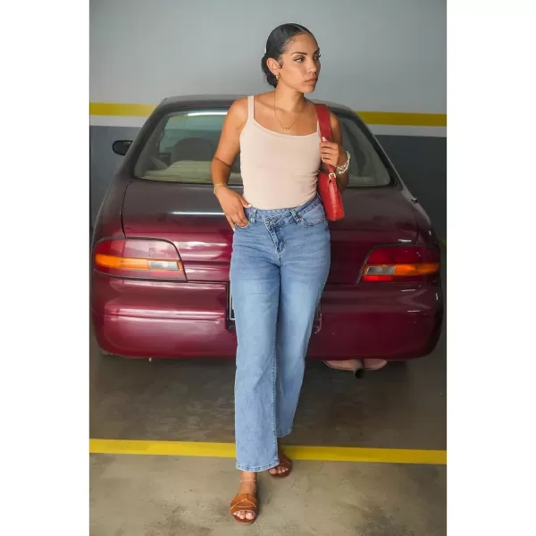 GRAPENT Baggy Jeans for Women High Waisted Straight Leg Crossover Trendy Stretch Denim Pants Slouchy Jeans with PocketsLapis Blue
