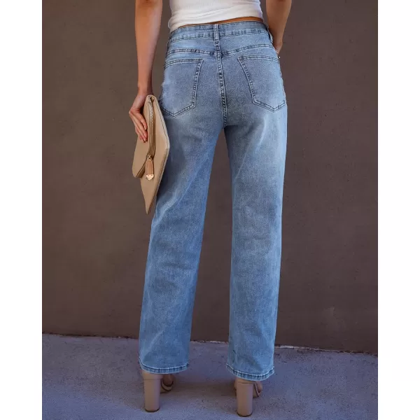 GRAPENT Baggy Jeans for Women High Waisted Straight Leg Crossover Trendy Stretch Denim Pants Slouchy Jeans with PocketsLapis Blue
