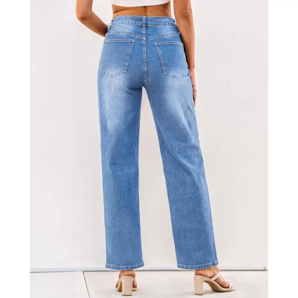 GRAPENT Baggy Jeans for Women High Waisted Straight Leg Crossover Trendy Stretch Denim Pants Slouchy Jeans with PocketsMedium Blue