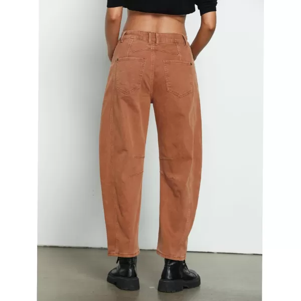GRAPENT Barrel Jeans for Women Trendy High Waisted Wide Leg Baggy Cropped Relax Fit Stretch Denim Trouser Ankle PantsCaramel