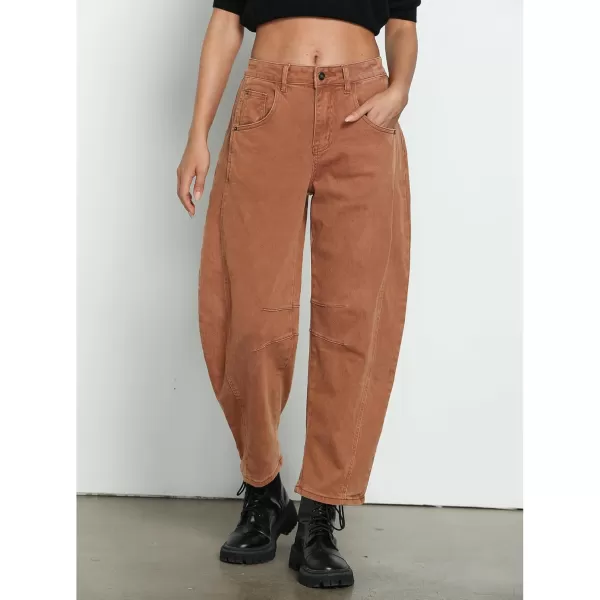 GRAPENT Barrel Jeans for Women Trendy High Waisted Wide Leg Baggy Cropped Relax Fit Stretch Denim Trouser Ankle PantsCaramel