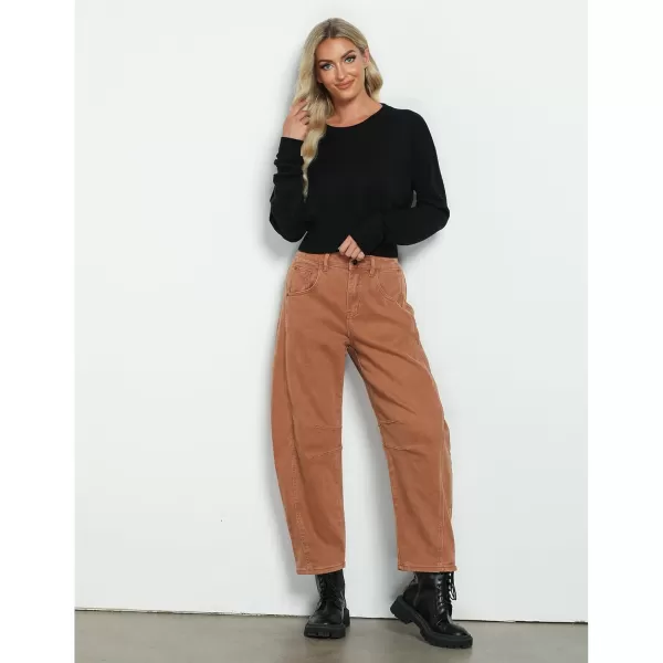 GRAPENT Barrel Jeans for Women Trendy High Waisted Wide Leg Baggy Cropped Relax Fit Stretch Denim Trouser Ankle PantsCaramel
