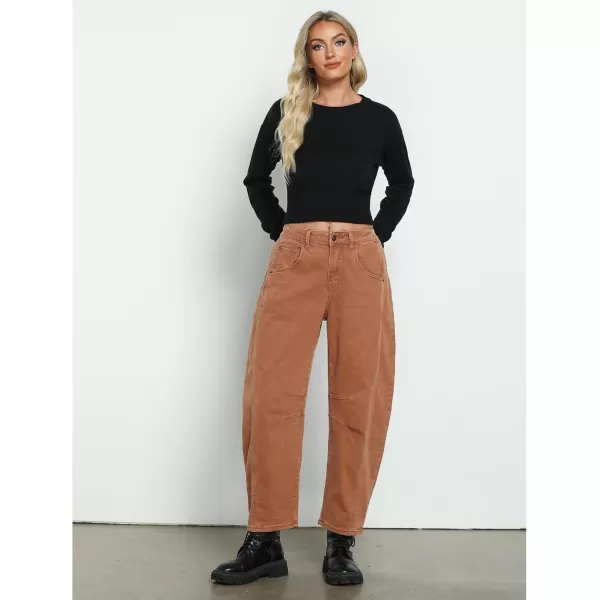 GRAPENT Barrel Jeans for Women Trendy High Waisted Wide Leg Baggy Cropped Relax Fit Stretch Denim Trouser Ankle PantsCaramel