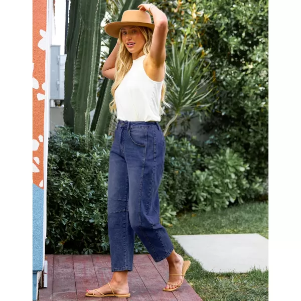 GRAPENT Barrel Jeans for Women Trendy High Waisted Wide Leg Baggy Cropped Relax Fit Stretch Denim Trouser Ankle PantsClassic Blue