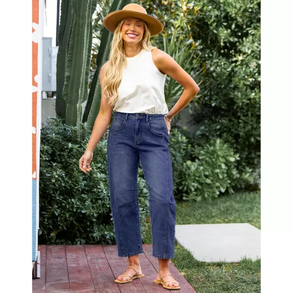 GRAPENT Barrel Jeans for Women Trendy High Waisted Wide Leg Baggy Cropped Relax Fit Stretch Denim Trouser Ankle PantsClassic Blue