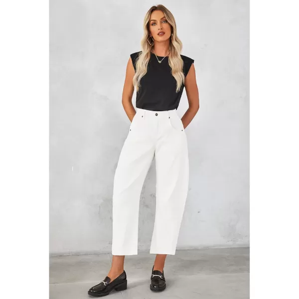GRAPENT Barrel Jeans for Women Trendy High Waisted Wide Leg Baggy Cropped Relax Fit Stretch Denim Trouser Ankle PantsCream White