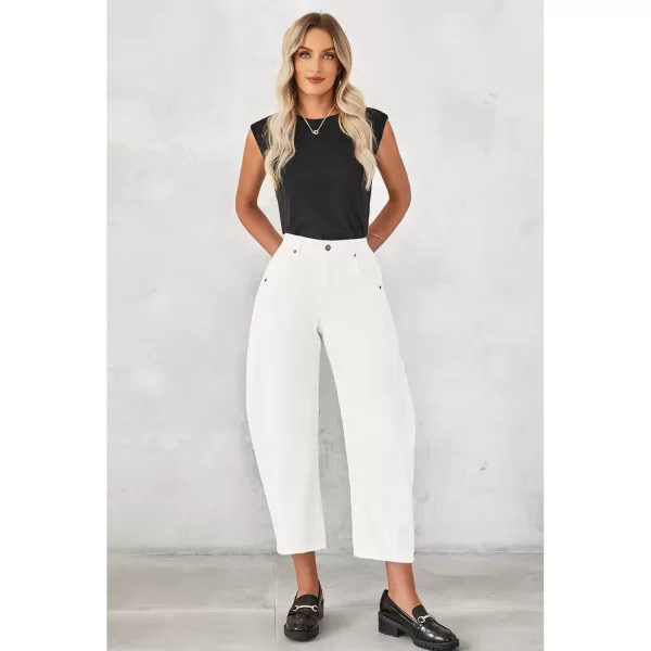 GRAPENT Barrel Jeans for Women Trendy High Waisted Wide Leg Baggy Cropped Relax Fit Stretch Denim Trouser Ankle PantsCream White