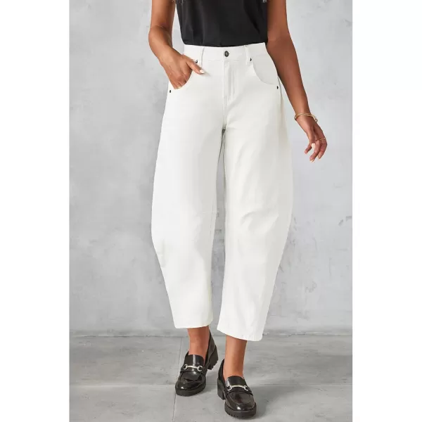 GRAPENT Barrel Jeans for Women Trendy High Waisted Wide Leg Baggy Cropped Relax Fit Stretch Denim Trouser Ankle PantsCream White