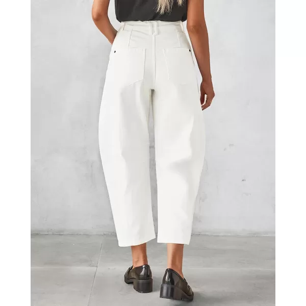 GRAPENT Barrel Jeans for Women Trendy High Waisted Wide Leg Baggy Cropped Relax Fit Stretch Denim Trouser Ankle PantsCream White