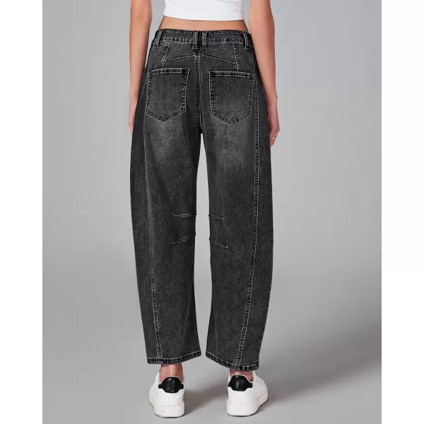 GRAPENT Barrel Jeans for Women Trendy High Waisted Wide Leg Baggy Cropped Relax Fit Stretch Denim Trouser Ankle PantsFaded Black