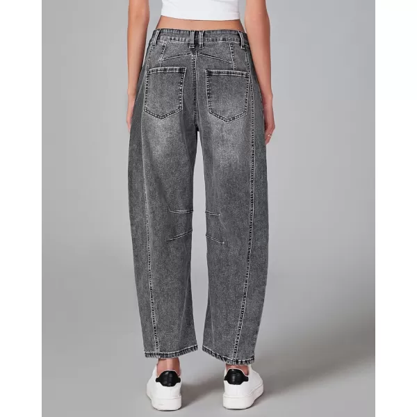 GRAPENT Barrel Jeans for Women Trendy High Waisted Wide Leg Baggy Cropped Relax Fit Stretch Denim Trouser Ankle PantsFoxy Gray