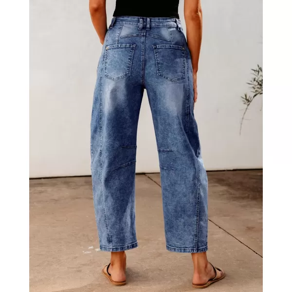 GRAPENT Barrel Jeans for Women Trendy High Waisted Wide Leg Baggy Cropped Relax Fit Stretch Denim Trouser Ankle PantsMidnight Blue