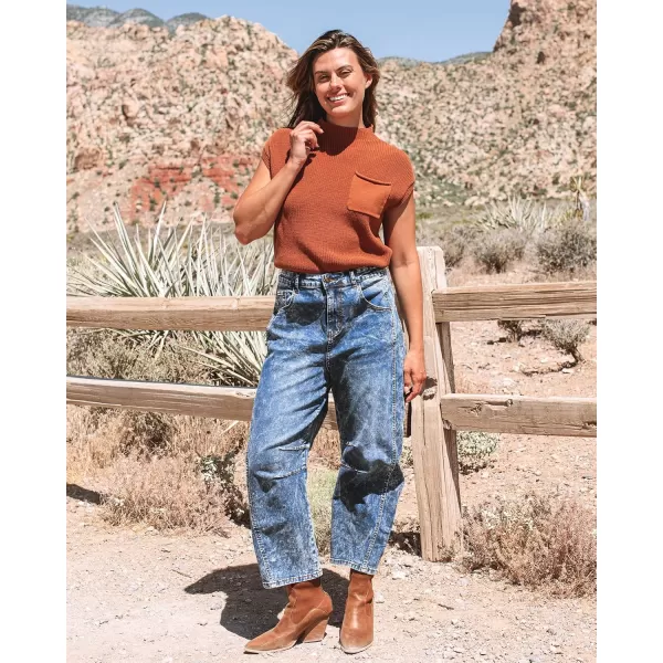 GRAPENT Barrel Jeans for Women Trendy High Waisted Wide Leg Baggy Cropped Relax Fit Stretch Denim Trouser Ankle PantsMidnight Blue