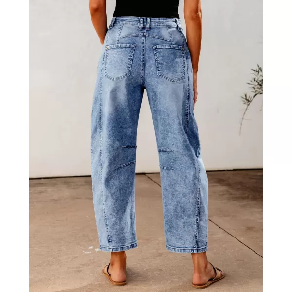 GRAPENT Barrel Jeans for Women Trendy High Waisted Wide Leg Baggy Cropped Relax Fit Stretch Denim Trouser Ankle PantsReef Blue