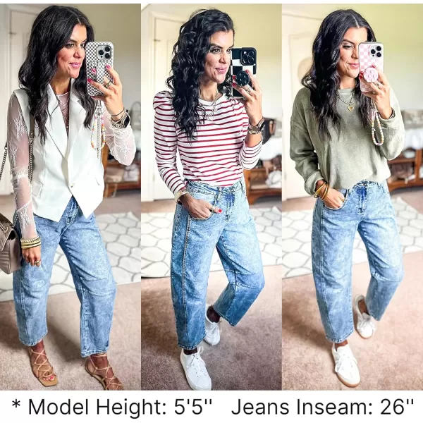 GRAPENT Barrel Jeans for Women Trendy High Waisted Wide Leg Baggy Cropped Relax Fit Stretch Denim Trouser Ankle PantsReef Blue