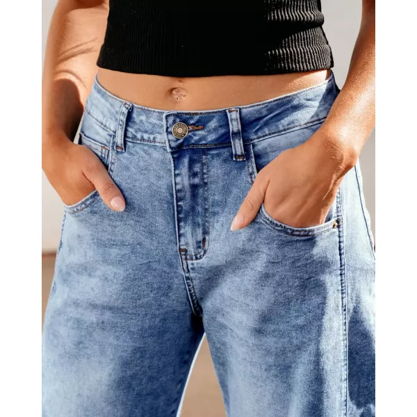 GRAPENT Barrel Jeans for Women Trendy High Waisted Wide Leg Baggy Cropped Relax Fit Stretch Denim Trouser Ankle PantsReef Blue