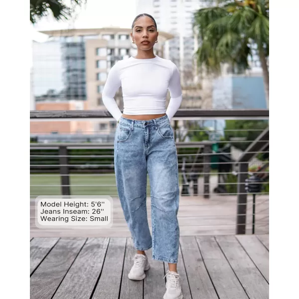 GRAPENT Barrel Jeans for Women Trendy High Waisted Wide Leg Baggy Cropped Relax Fit Stretch Denim Trouser Ankle PantsReef Blue